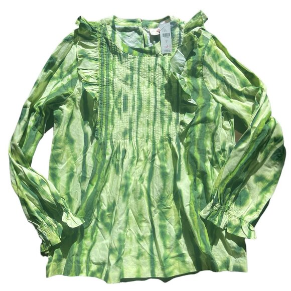 NWT Anthropologie Samant Chauhan Emilia Ruffled Tie Dyed Green Top Medium - Picture 5 of 10
